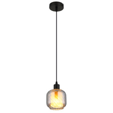 Závěsné svítidlo, černý matný kov, kouřové sklo, bílé, černý PVC kabel, možnost zkrácení výšky, ø: 140mm, V: 1200mm, bez žárovky 1xE27, max. 25W 230V