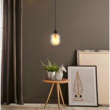 Závěsné svítidlo, černý matný kov, kouřové sklo, bílé, černý PVC kabel, možnost zkrácení výšky, ø: 140mm, V: 1200mm, bez žárovky 1xE27, max. 25W 230V