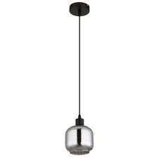 Závěsné svítidlo, černý matný kov, kouřové sklo, bílé, černý PVC kabel, možnost zkrácení výšky, ø: 140mm, V: 1200mm, bez žárovky 1xE27, max. 25W 230V