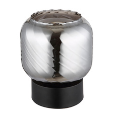 Stolní lampa, černý matný kov, kouřové sklo, bílá, černý PVC kabel, kolébkový vypínač na kabelu, ø: 140mm, V: 170mm, délka kabelu 1500mm, bez žárovky 1xE27, max. 25 W 230 V