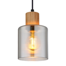 Závěsné svítidlo, černý matný kov, tmavě hnědé dřevo, kouřové sklo, černý PVC kabel, možnost zkrácení výšky, ø: 120mm, V: 1200mm, bez žárovky 1xE27, max. 25W 230V