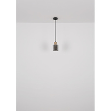 Závěsné svítidlo, matný černý kov, tmavě hnědé dřevo, kouřové sklo, černý PVC kabel, výškově nastavitelné, ø: 300mm, V: 1200mm, bez žárovek 3xE27, max. 25W 230V