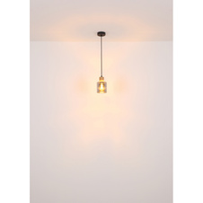 Závěsné svítidlo, matný černý kov, tmavě hnědé dřevo, kouřové sklo, černý PVC kabel, výškově nastavitelné, ø: 300mm, V: 1200mm, bez žárovek 3xE27, max. 25W 230V