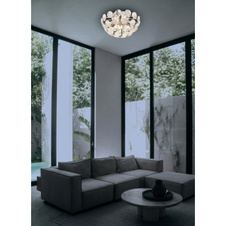 Stropní svítidlo, chromovaný kov, čiré krystaly K9, ø: 390mm, V: 220mm, bez žárovek 10xG9, max. 7W 230V
