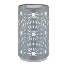 Stolní lampa, bílý plast, šedý kov, dekorativní děrování, dotykový a krokový spínač, RGB měnič barev a fixace, bez adaptéru, USB-C - USB-C, 2h nabíjení, 6h svícení, ø: 80mm, V: 140mm, délka kabelu 800mm, LED 1W 230V, výkon 15lm, barva+6000K