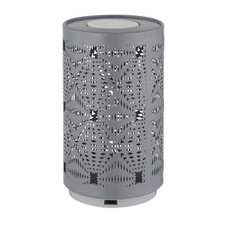 Stolní lampa, bílý plast, šedý kov, dekorativní děrování, dotykový a krokový spínač, RGB měnič barev a fixace, bez adaptéru, USB-C - USB-C, 2h nabíjení, 6h svícení, ø: 80mm, V: 140mm, délka kabelu 800mm, LED 1W 230V, výkon 15lm, barva+6000K