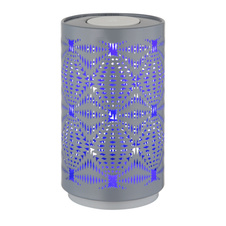 Stolní lampa, bílý plast, šedý kov, dekorativní děrování, dotykový a krokový spínač, RGB měnič barev a fixace, bez adaptéru, USB-C - USB-C, 2h nabíjení, 6h svícení, ø: 80mm, V: 140mm, délka kabelu 800mm, LED 1W 230V, výkon 15lm, barva+6000K