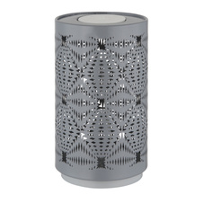 Stolní lampa, bílý plast, šedý kov, dekorativní děrování, dotykový a krokový spínač, RGB měnič barev a fixace, bez adaptéru, USB-C - USB-C, 2h nabíjení, 6h svícení, ø: 80mm, V: 140mm, délka kabelu 800mm, LED 1W 230V, výkon 15lm, barva+6000K