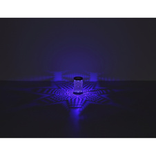 Stolní lampa plastová bílá, kovová s ozdobným děrováním v barvě šampaňského, dotykové zapínání/vypínání, RGB, bez adaptéru, Aku.CR18650 500mAh 3,7V, dobíjení 2h, svítí 6h, ø: 80mm H: 140mm, LED 1W 230V, zdroj 40lm, výkon 15lm, barva+6000K