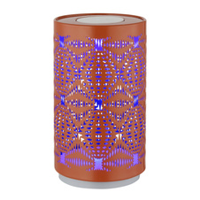 Stolní lampa, bílý plast, zlatý kov, dekorativní perforace, dotykový a krokový spínač, RGB měnič barev a fixace, bez adaptéru, USB-C - USB-C, 2h nabíjení, 6h svícení, ø: 80mm, V: 140mm, délka kabelu 800mm, LED 1W 230V, výkon 15lm, barva+6000K