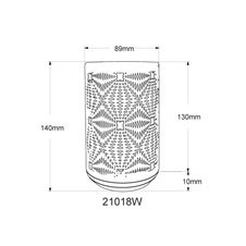 Stolní lampa, plastová bílá, kovová bílá, dekorativní děrování, dotykový a krokový spínač, RGB měnič barev a fixace, bez adaptéru, USB-C - USB-C, nabíjí se 2h, svítí 6h, ø: 80mm, V: 140mm, délka kabelu 800mm, LED 1W 230V, výkon 15lm, barva+6000K