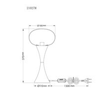 Stolní lampa, kov matná mosaz, bílé sklo, černý PVC kabel, kolébkový vypínač na kabelu, ø: 180mm, V: 369mm, délka kabelu 1500mm, bez žárovky 1xE14, max. 25W 230V