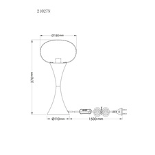 Stolní lampa, kov nikl mat, bílé sklo, černý PVC kabel, kolébkový vypínač na kabelu, ø: 180mm, V: 369mm, délka kabelu 1500mm, bez žárovky 1xE14, max. 25 W 230 V