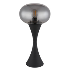 Stolní lampa, černý matný kov, kouřové sklo, černý PVC kabel, kolébkový vypínač na kabelu, ø: 180mm, V: 369mm, délka kabelu 1500mm, bez žárovky 1xE14, max. 25W 230V