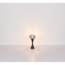 Stolní lampa, černý matný kov, kouřové sklo, černý PVC kabel, kolébkový vypínač na kabelu, ø: 180mm, V: 369mm, délka kabelu 1500mm, bez žárovky 1xE14, max. 25W 230V