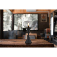 Stolní lampa, černý matný kov, kouřové sklo, černý PVC kabel, kolébkový vypínač na kabelu, ø: 180mm, V: 369mm, délka kabelu 1500mm, bez žárovky 1xE14, max. 25W 230V