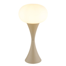 Stolní lampa, matný pískový kov, bílé sklo, bílý PVC kabel, kolébkový vypínač na kabelu, ø: 180mm, V: 369mm, délka kabelu 1500mm, bez žárovky 1xE14, max. 25W 230V