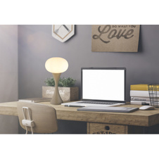 Stolní lampa, matný pískový kov, bílé sklo, bílý PVC kabel, kolébkový vypínač na kabelu, ø: 180mm, V: 369mm, délka kabelu 1500mm, bez žárovky 1xE14, max. 25W 230V