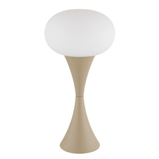 Stolní lampa, matný pískový kov, bílé sklo, bílý PVC kabel, kolébkový vypínač na kabelu, ø: 180mm, V: 369mm, délka kabelu 1500mm, bez žárovky 1xE14, max. 25W 230V