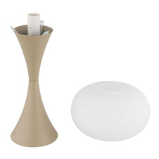 Stolní lampa, matný pískový kov, bílé sklo, bílý PVC kabel, kolébkový vypínač na kabelu, ø: 180mm, V: 369mm, délka kabelu 1500mm, bez žárovky 1xE14, max. 25W 230V