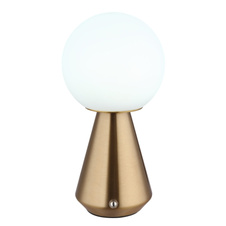 Stolní lampa, kov měď, akryl bílý, PVC kabel bílý 800mm, dotykový spínač, plynulá regulace stmívání, fixace barev, paměťová funkce, bez adaptéru, USB-A 2.0 - USB-C, IP41, ø: 120mm, V: 235mm, LED 1,5W 230V, výkon 140lm, CCT 3000/6500/4500K