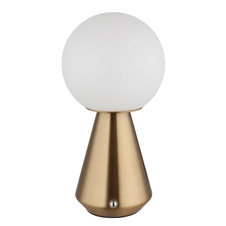 Stolní lampa, kov měď, akryl bílý, PVC kabel bílý 800mm, dotykový spínač, plynulá regulace stmívání, fixace barev, paměťová funkce, bez adaptéru, USB-A 2.0 - USB-C, IP41, ø: 120mm, V: 235mm, LED 1,5W 230V, výkon 140lm, CCT 3000/6500/4500K