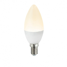 LED žárovka, keramika, opál, svíčkový tvar, Ø37, V:100, 1xE14 LED 5W 230V, 400lm, 3000K.