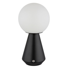 Stolní lampa, kov černý, akryl bílý, PVC kabel černý 800mm, dotykový spínač, plynulá regulace stmívání, fixace barev, paměťová funkce, bez adaptéru, USB-A 2.0 - USB-C, IP41, ø: 120mm, V: 235mm, LED 1,5W 230V, výkon 140lm, CCT 3000/6500/4500K