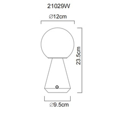 Stolní lampa, kov bílý, akryl bílý, PVC kabel bílý 800mm, dotykový spínač, plynulá regulace stmívání, fixace barev, paměťová funkce, bez adaptéru, USB-A 2.0 - USB-C, IP41, ø: 120mm, V: 235mm, LED 1,5W 230V, výkon 140lm, CCT 3000/6500/4500K