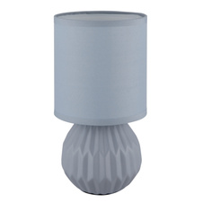 Stolní lampa, keramická modrá, textil modrý, PVC kabel bílý, kolébkový vypínač na kabelu, ø: 120mm, V: 230mm, délka kabelu 1300mm, bez žárovky 1xE14, max. 40W 230V