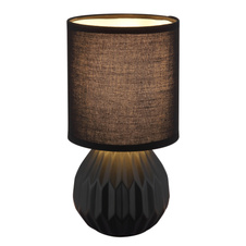 Stolní lampa, černá keramika, černý textil, černý PVC kabel, kolébkový vypínač na kabelu, ø: 120mm, V: 230mm, délka kabelu 1300mm, bez žárovky 1xE14, max. 40W 230V