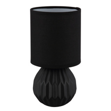 Stolní lampa, černá keramika, černý textil, černý PVC kabel, kolébkový vypínač na kabelu, ø: 120mm, V: 230mm, délka kabelu 1300mm, bez žárovky 1xE14, max. 40W 230V