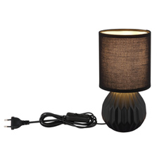 Stolní lampa, černá keramika, černý textil, černý PVC kabel, kolébkový vypínač na kabelu, ø: 120mm, V: 230mm, délka kabelu 1300mm, bez žárovky 1xE14, max. 40W 230V