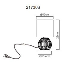 Stolní lampa, černá keramika, černý textil, černý PVC kabel, kolébkový vypínač na kabelu, ø: 120mm, V: 230mm, délka kabelu 1300mm, bez žárovky 1xE14, max. 40W 230V