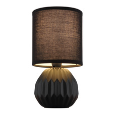 Stolní lampa, černá keramika, černý textil, černý PVC kabel, kolébkový vypínač na kabelu, ø: 120mm, V: 230mm, délka kabelu 1300mm, bez žárovky 1xE14, max. 40W 230V