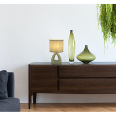 Stolní lampa, keramika světle zelená, textil světle zelený, PVC kabel bílý, kolébkový vypínač na kabelu, DxŠxV: 170x100x300mm, délka kabelu 1300mm, bez žárovky 1xE14, max. 40W 230V