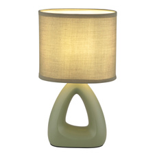 Stolní lampa, keramika světle zelená, textil světle zelený, PVC kabel bílý, kolébkový vypínač na kabelu, DxŠxV: 170x100x300mm, délka kabelu 1300mm, bez žárovky 1xE14, max. 40W 230V