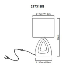Stolní lampa, keramika světle zelená, textil světle zelený, PVC kabel bílý, kolébkový vypínač na kabelu, DxŠxV: 170x100x300mm, délka kabelu 1300mm, bez žárovky 1xE14, max. 40W 230V