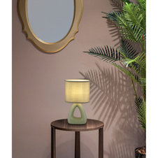 Stolní lampa, keramika světle zelená, textil světle zelený, PVC kabel bílý, kolébkový vypínač na kabelu, DxŠxV: 170x100x300mm, délka kabelu 1300mm, bez žárovky 1xE14, max. 40W 230V