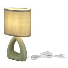 Stolní lampa, keramika světle zelená, textil světle zelený, PVC kabel bílý, kolébkový vypínač na kabelu, DxŠxV: 170x100x300mm, délka kabelu 1300mm, bez žárovky 1xE14, max. 40W 230V