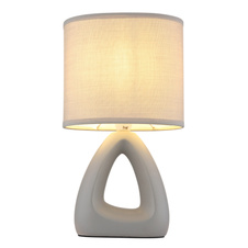 Stolní lampa, keramická šedá, textilní šedá, PVC kabel bílý, kolébkový vypínač na kabelu, DxŠxV: 170x100x300mm, délka kabelu 1300mm, bez žárovky 1xE14, max. 40W 230V