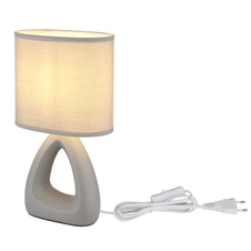 Stolní lampa, keramická šedá, textilní šedá, PVC kabel bílý, kolébkový vypínač na kabelu, DxŠxV: 170x100x300mm, délka kabelu 1300mm, bez žárovky 1xE14, max. 40W 230V