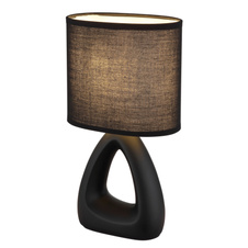 Stolní lampa, černá keramika, černý textil, černý PVC kabel, kolébkový vypínač na kabelu, DxŠxV: 170x100x300mm, délka kabelu 1300mm, bez žárovky 1xE14, max. 40W 230V