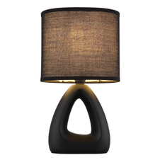 Stolní lampa, černá keramika, černý textil, černý PVC kabel, kolébkový vypínač na kabelu, DxŠxV: 170x100x300mm, délka kabelu 1300mm, bez žárovky 1xE14, max. 40W 230V