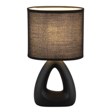 Stolní lampa, černá keramika, černý textil, černý PVC kabel, kolébkový vypínač na kabelu, DxŠxV: 170x100x300mm, délka kabelu 1300mm, bez žárovky 1xE14, max. 40W 230V