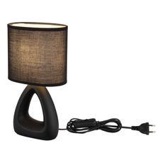 Stolní lampa, černá keramika, černý textil, černý PVC kabel, kolébkový vypínač na kabelu, DxŠxV: 170x100x300mm, délka kabelu 1300mm, bez žárovky 1xE14, max. 40W 230V