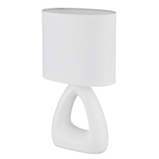 Stolní lampa, bílá keramika, bílý textil, bílý PVC kabel, kolébkový vypínač na kabelu, DxŠxV: 170x100x300mm, délka kabelu 1300mm, bez žárovky 1xE14, max. 40W 230V