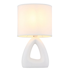 Stolní lampa, bílá keramika, bílý textil, bílý PVC kabel, kolébkový vypínač na kabelu, DxŠxV: 170x100x300mm, délka kabelu 1300mm, bez žárovky 1xE14, max. 40W 230V