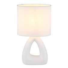 Stolní lampa, bílá keramika, bílý textil, bílý PVC kabel, kolébkový vypínač na kabelu, DxŠxV: 170x100x300mm, délka kabelu 1300mm, bez žárovky 1xE14, max. 40W 230V