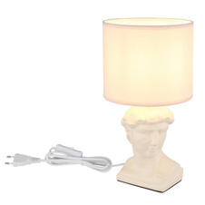 Stolní lampa, keramická kari, textil kari, PVC kabel bílý, kolébkový vypínač na kabelu, ø: 175mm, V: 330mm, délka kabelu 1300mm, bez žárovky 1xE14, max. 40W 230V